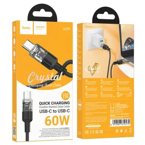 کابل شارژ 60 وات USB-C به USB-C هوکو مدل U129 طول 1.2 متر