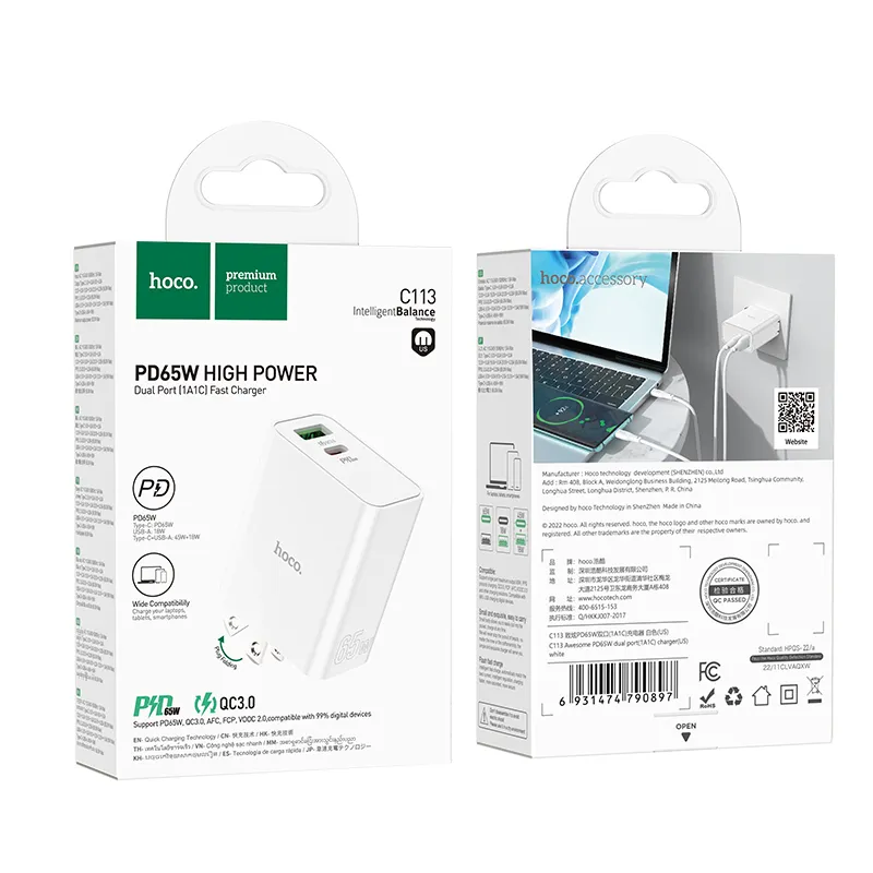 شارژر دیواری 65 وات هوکو مدل C113 USB - تصویر 3